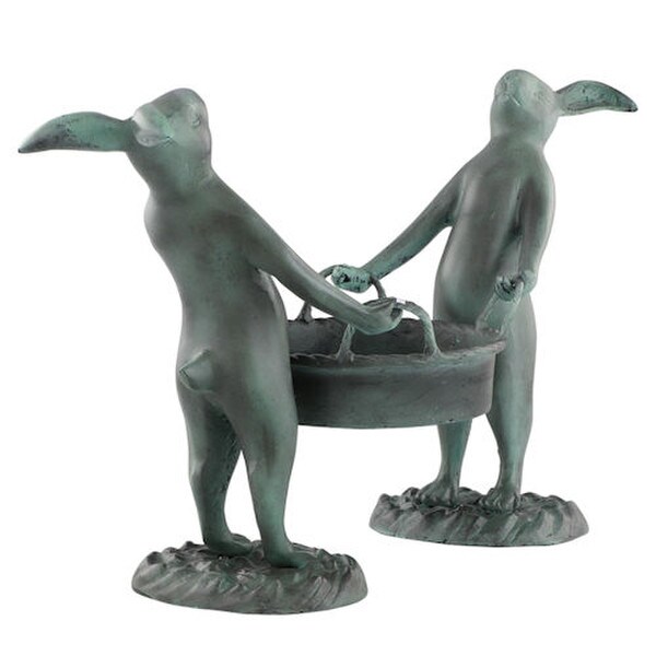 Pair of Rabbits Bunny Plant Holder Sculptural Art Aluminum Iron Sculpt